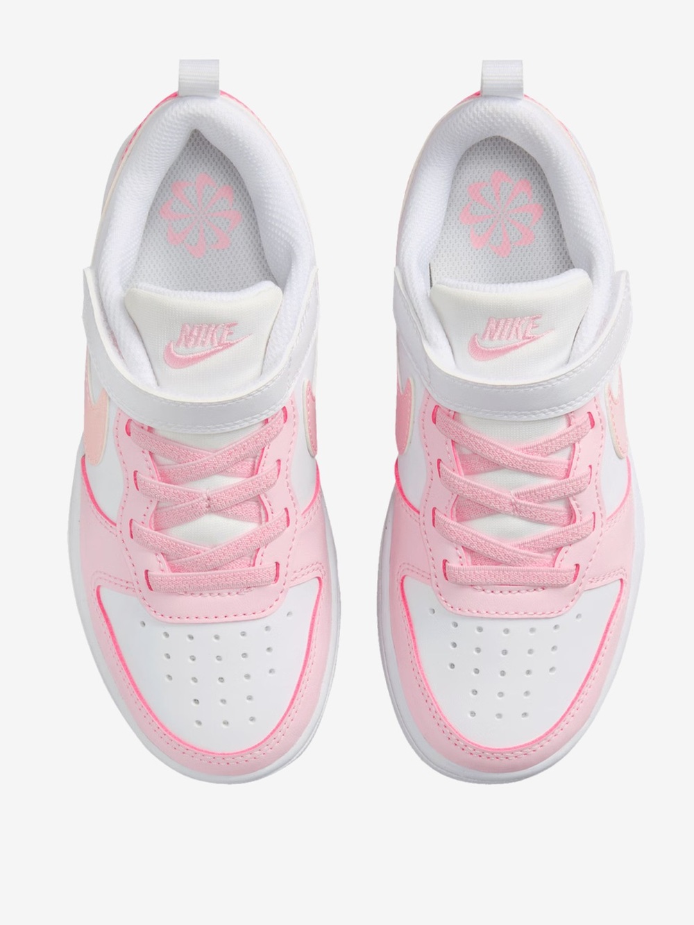 Nike Kids White and Pink Low-Top Hook-and-Loop Sneakers